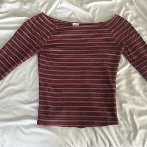 Long sleeve off the shoulder from Garage. Size Medium, with stripes